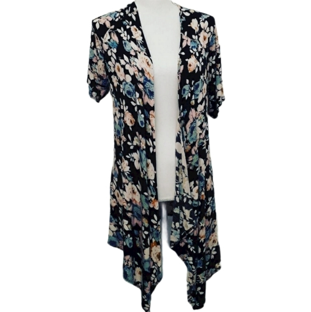 Cool Melon Short Sleeve Floral Kimono/ Coverup EUC sz L